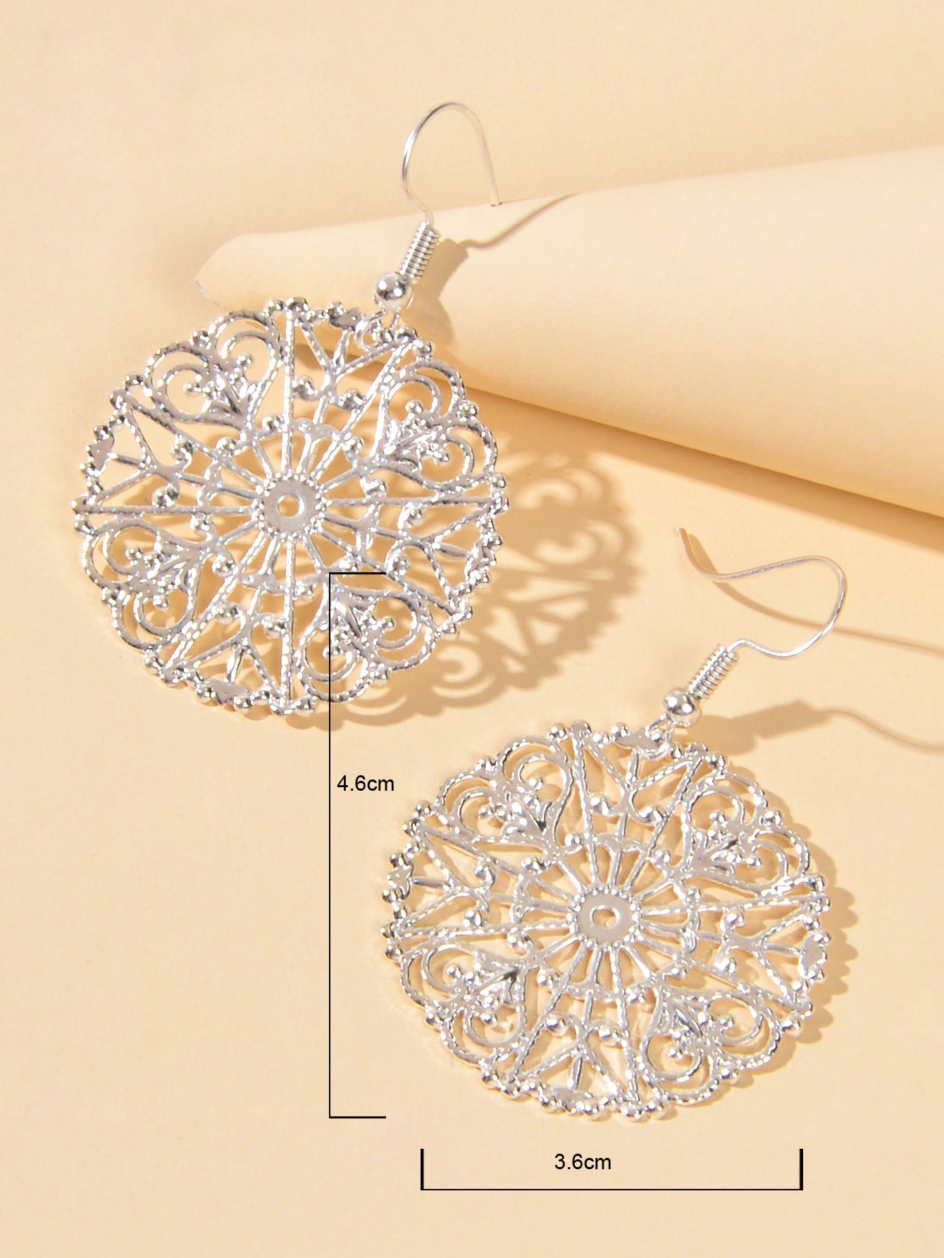 Ladies Jewellery Hollow Gold Silver Flower Pattern Round Trendy Dangle Earrings-2