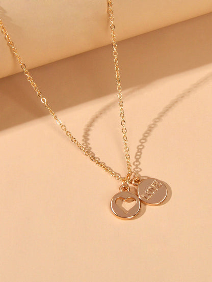 Minimalist Gold Chain Letter Love Heart Round Pendant Necklace Jewellery Gift-2