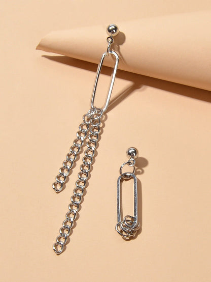 Asymmetric Jewellery Trendy Chain Dangle Pendant Punk Statement Women Earrings-2