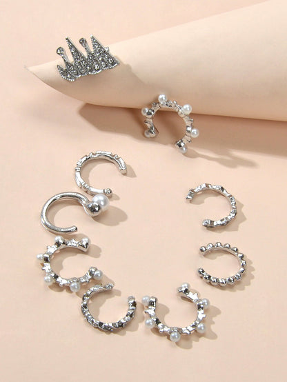 9pcs Silver Ear Cuffs Clip On Cuff Earrings Cartilage Helix Wrap Ear Jewelry Set-2