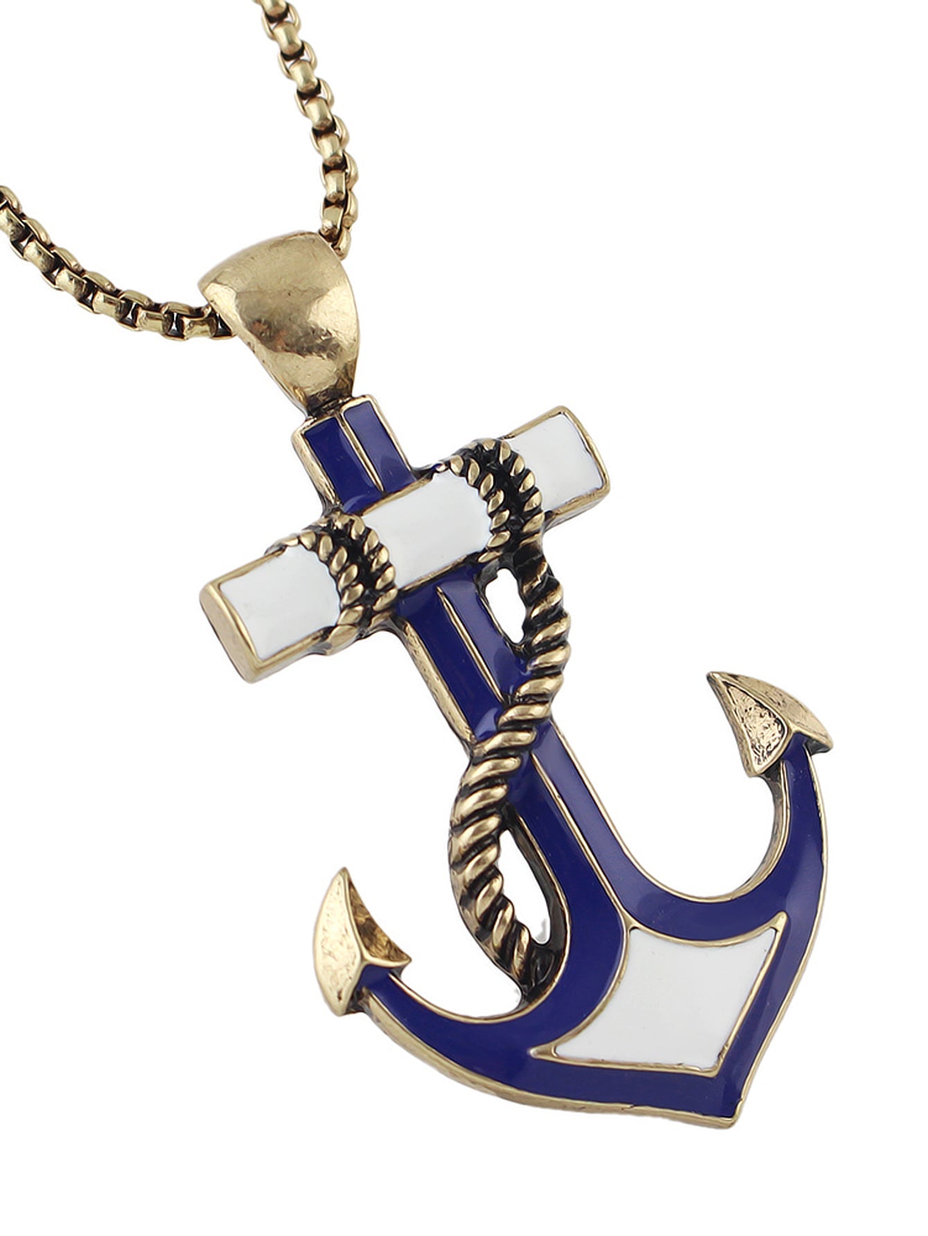 Nautical Jewelry Long Chain White Blue Anchor Pendant Necklace Ocean Accessories-2