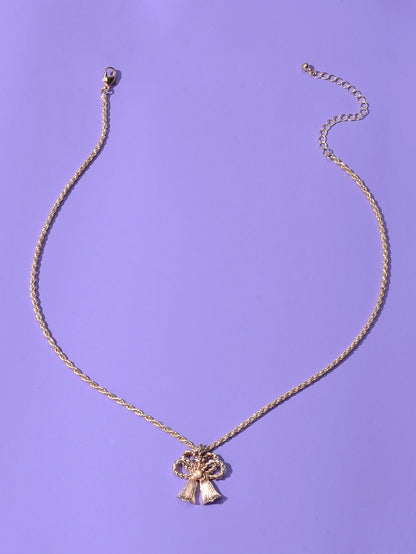 Festival Jewellery Gold Silver Chain Bow Bells Charm Necklace Women Accessories-2