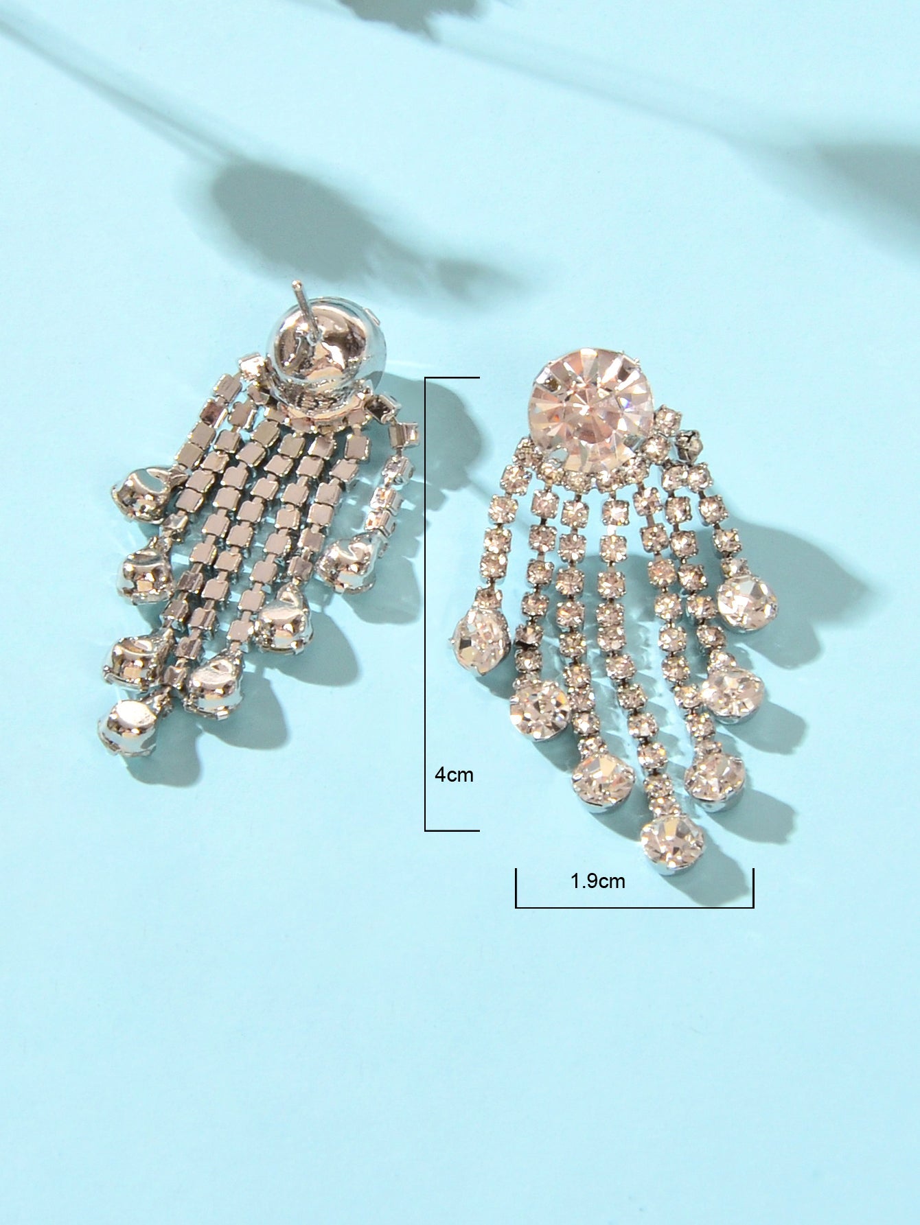 Shiny Bridal Cubic Zirconia Tassel Silver Chain Chandelier Charm Fringe Earrings-2