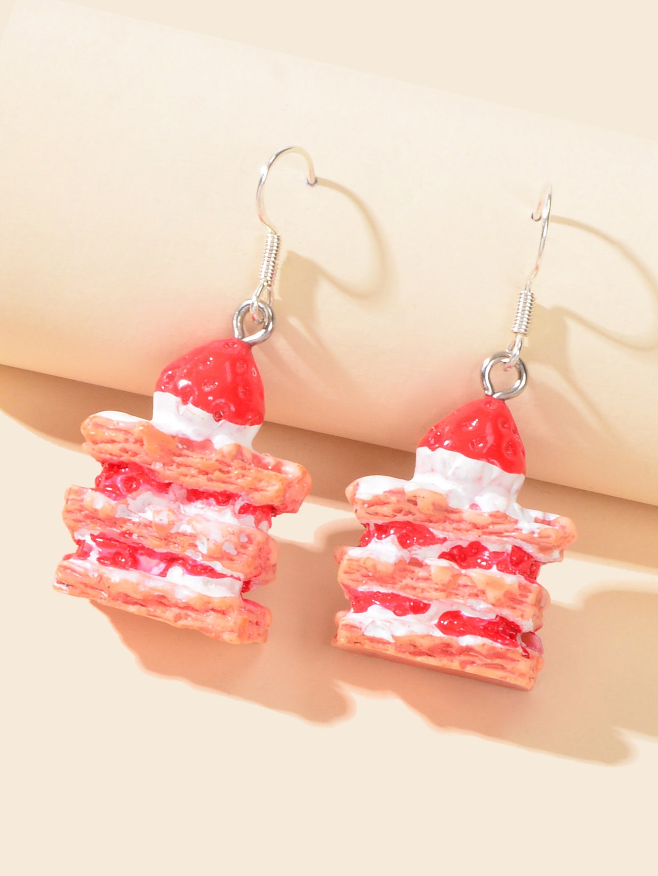 Sweet Pink Strawberry Cake Dangles Drop Earrings Girl Statement Resin Jewelllery-2
