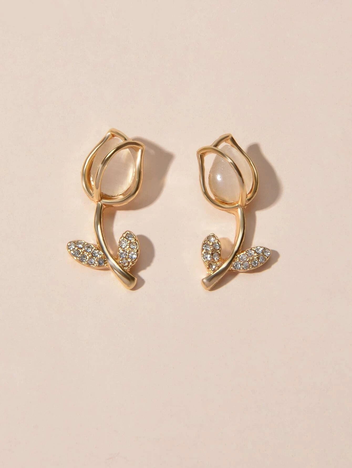 Gold Tone Fancy Gorgeous Crystal Stud Lovely Floral Earrings Party Gift Jewelry-3