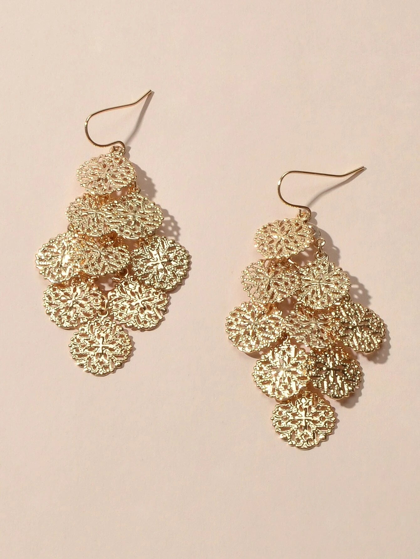 Fashion Jewellery Gold Hollow out Disc Charm Dangle Earrings Women Accessories-2