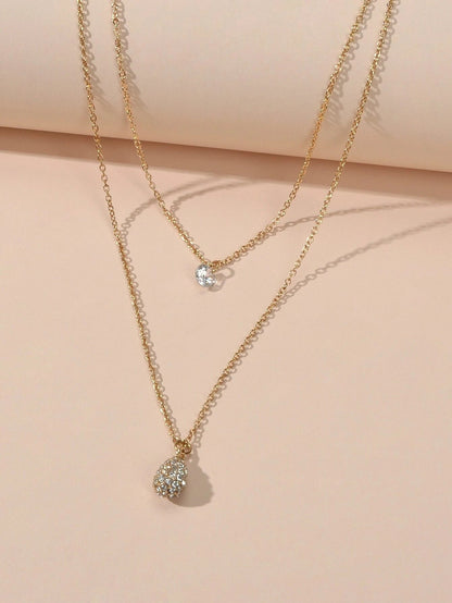 2 pcs Fashion Women Jewellery Rhinestone Decor Gold Chain Water Drop Necklace-2