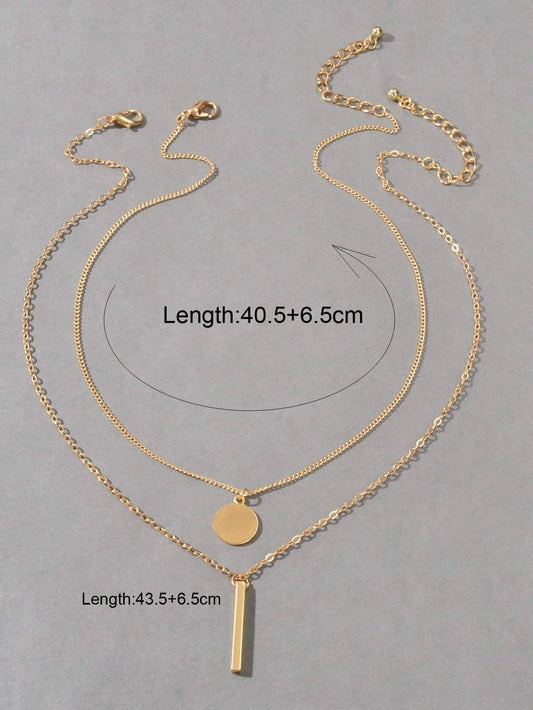 2 pcs Trendy Daily Gold Chain Disc Stick Charm Necklace Minimalist Jewelry Gifts-1