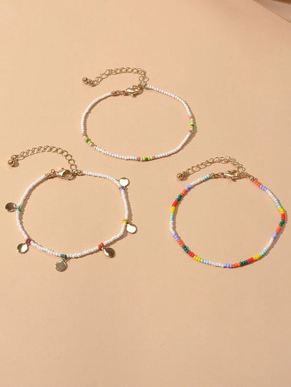 3pcs Bohemian Handmade Disc Charm Colorful Seed Beads Bracelet Ethnic Jewellery-2