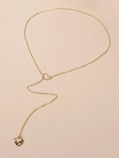 2 pcs Gold Chain Round Disc Love Heart Pendant Necklace Double Collar Women Gift-2