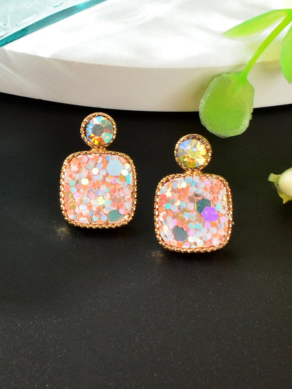 Colorful Square Glitter Sparkle Stud Earrings - Trendy Fashion Jewelry Accessory-5