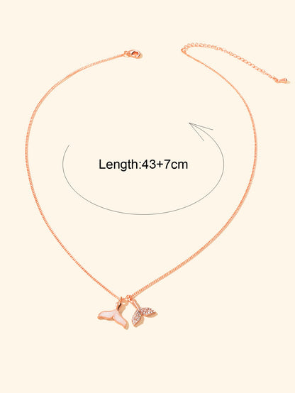 Ocean Series Jewellery Rose Gold Chain Enamel Rhinestone Mermaid Tail Necklace-3