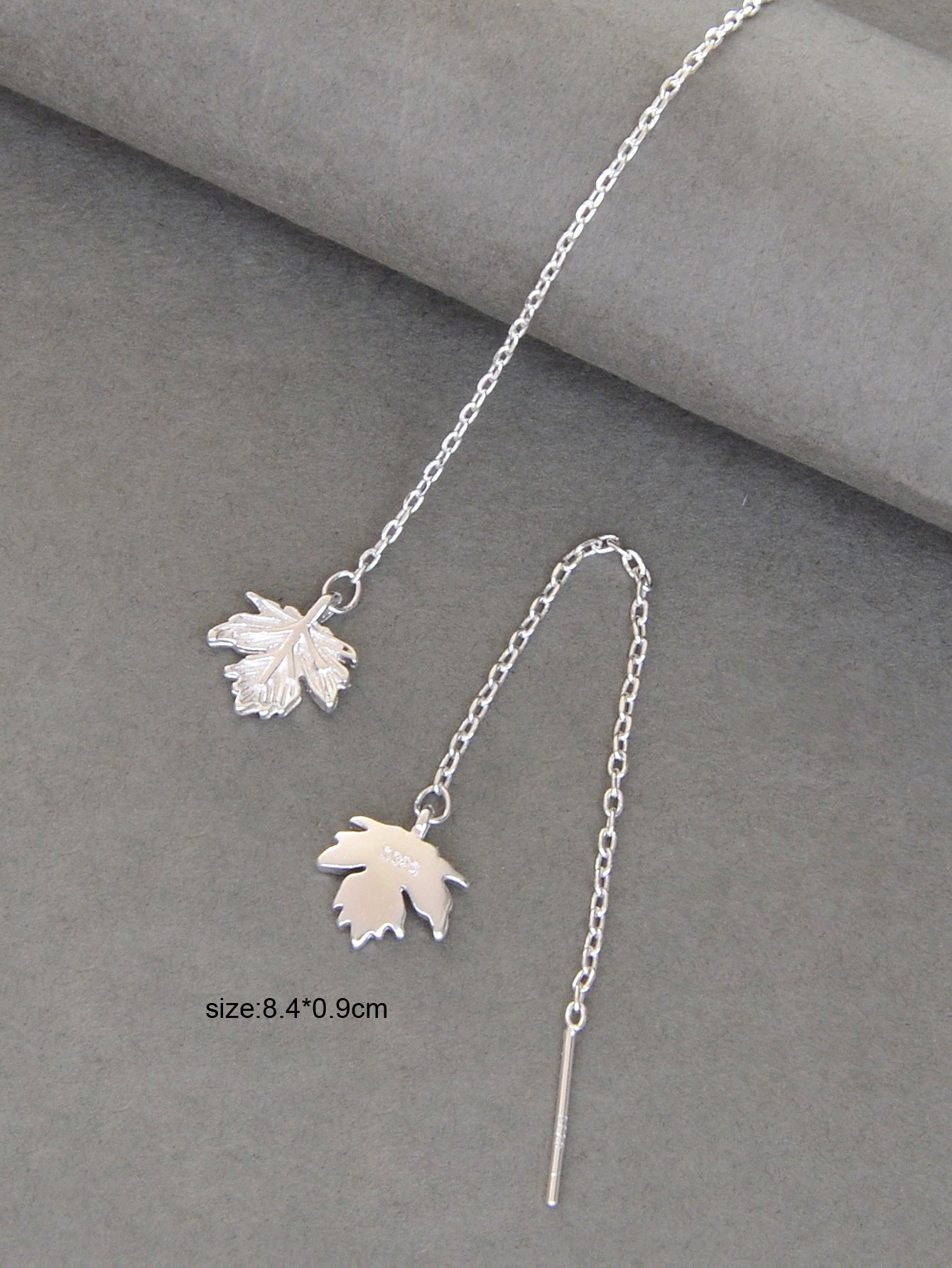 Minimalist Silver Tassel Maple Leaf Long Chain Threader Dangle Earrings Ear Line-3