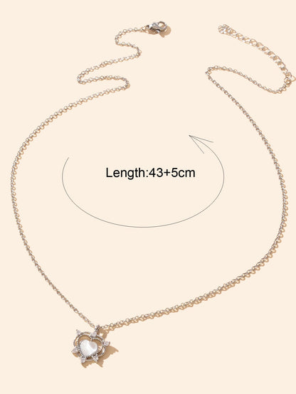 Exquisite Silver Chain Rhinestone Opal Decor Heart Pendant Necklace Gift Jewelry-3