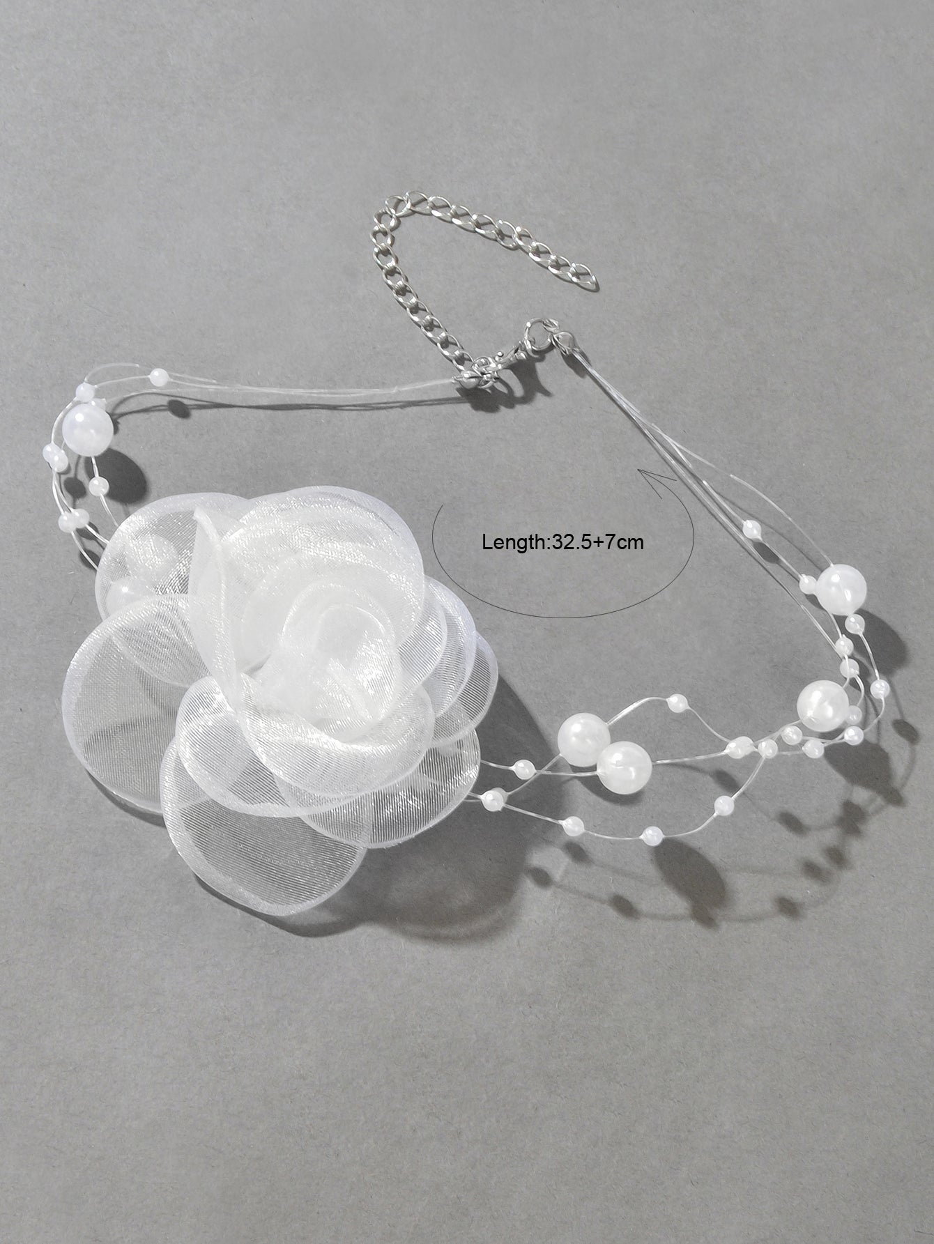 Romantic Jewellery Multi-layer Pearl Chain White Flower Choker Floral Necklace-3