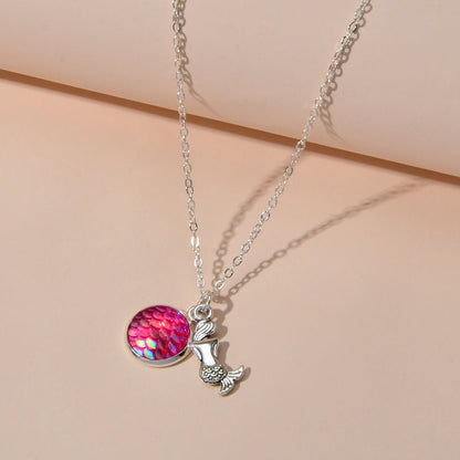 American Jewellery Silver Chain Mermaid Fish Scales Round Boho Chic Necklace-3