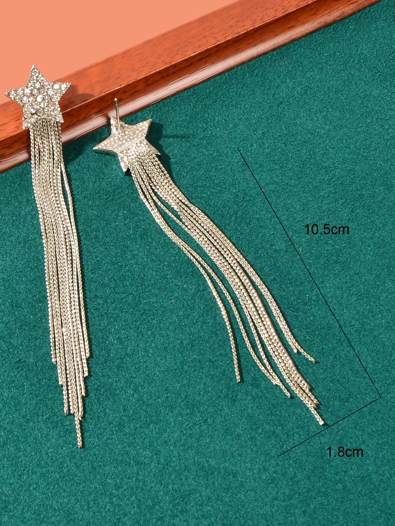 Elegant Luxury Rhinestone Decor Star Long Silver Chain Tassels Dangling Earrings-3
