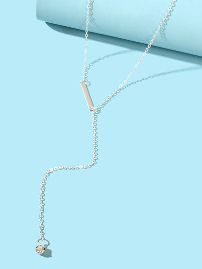 Feelontop Jewellery Silver Chain Rhinestone Fringe Y Necklace Women Accessories-3