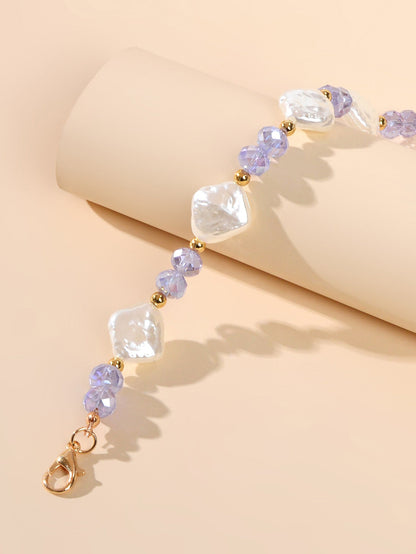 Textured Jewellery Pearl White Purple Beads Bracelet Wedding Party Accessories-3