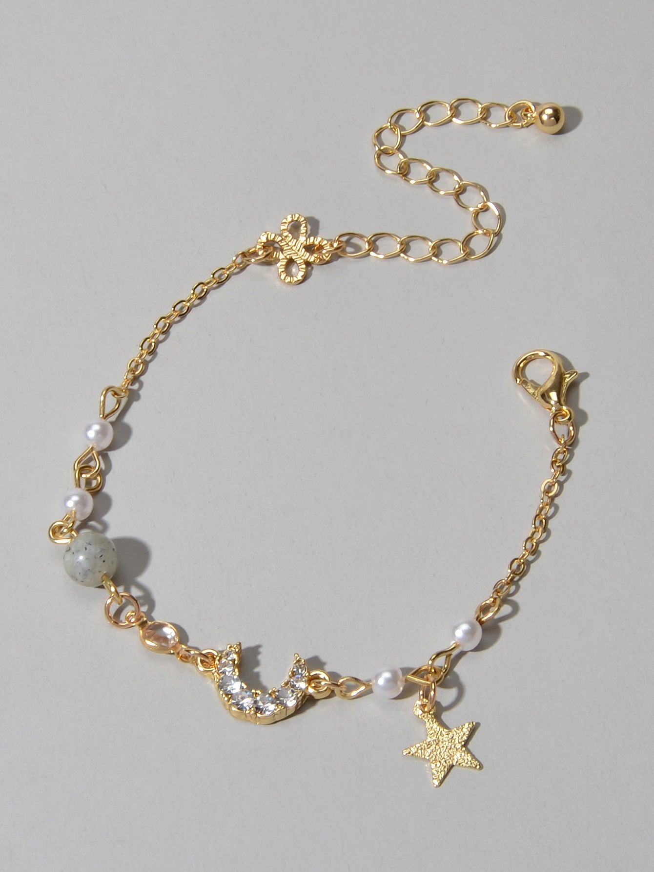 Luxurious Jewellery Party Wear Gold Chain Rhinestone Star Moon Charm Bracelet-3