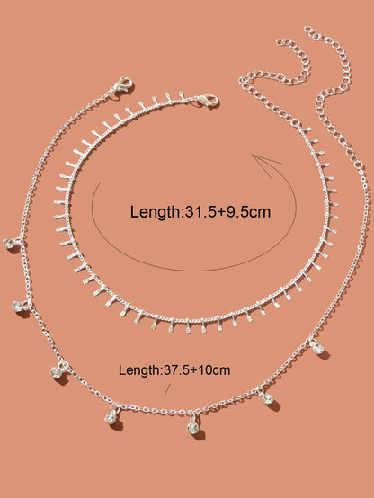 2 pcs Rhinestone Charm Layering Chain Necklace Personalized Women Choker-3