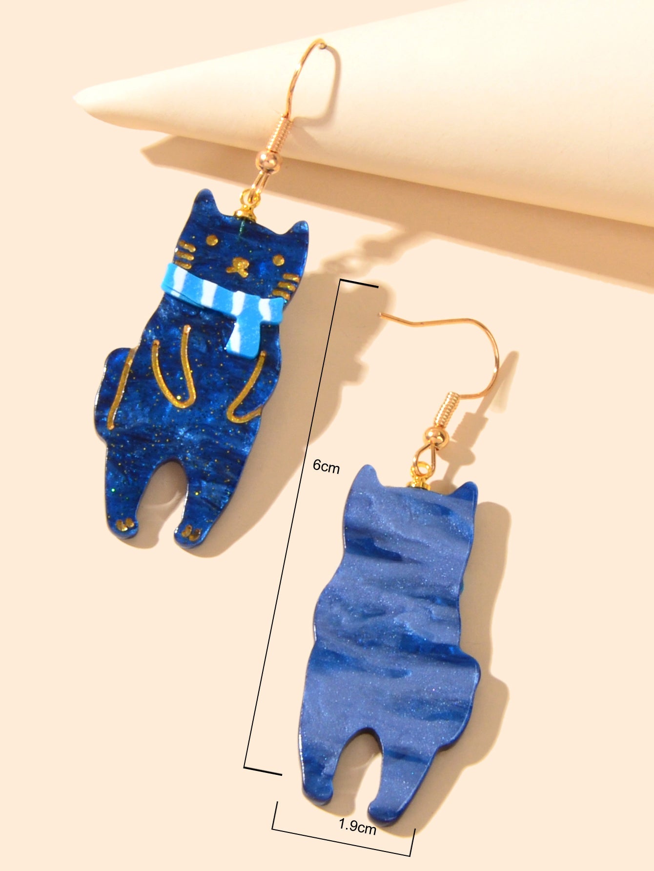 Funny Acrylic Blue Scarf Cat Dangle Drop Creative Unique Cartoon Pet Earrings-3