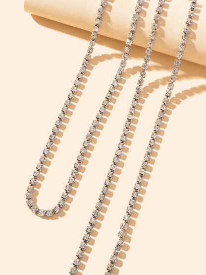 Luxury Multilayered Silver Chain Tassel Full Rhinestone Long Y Style Necklace-3