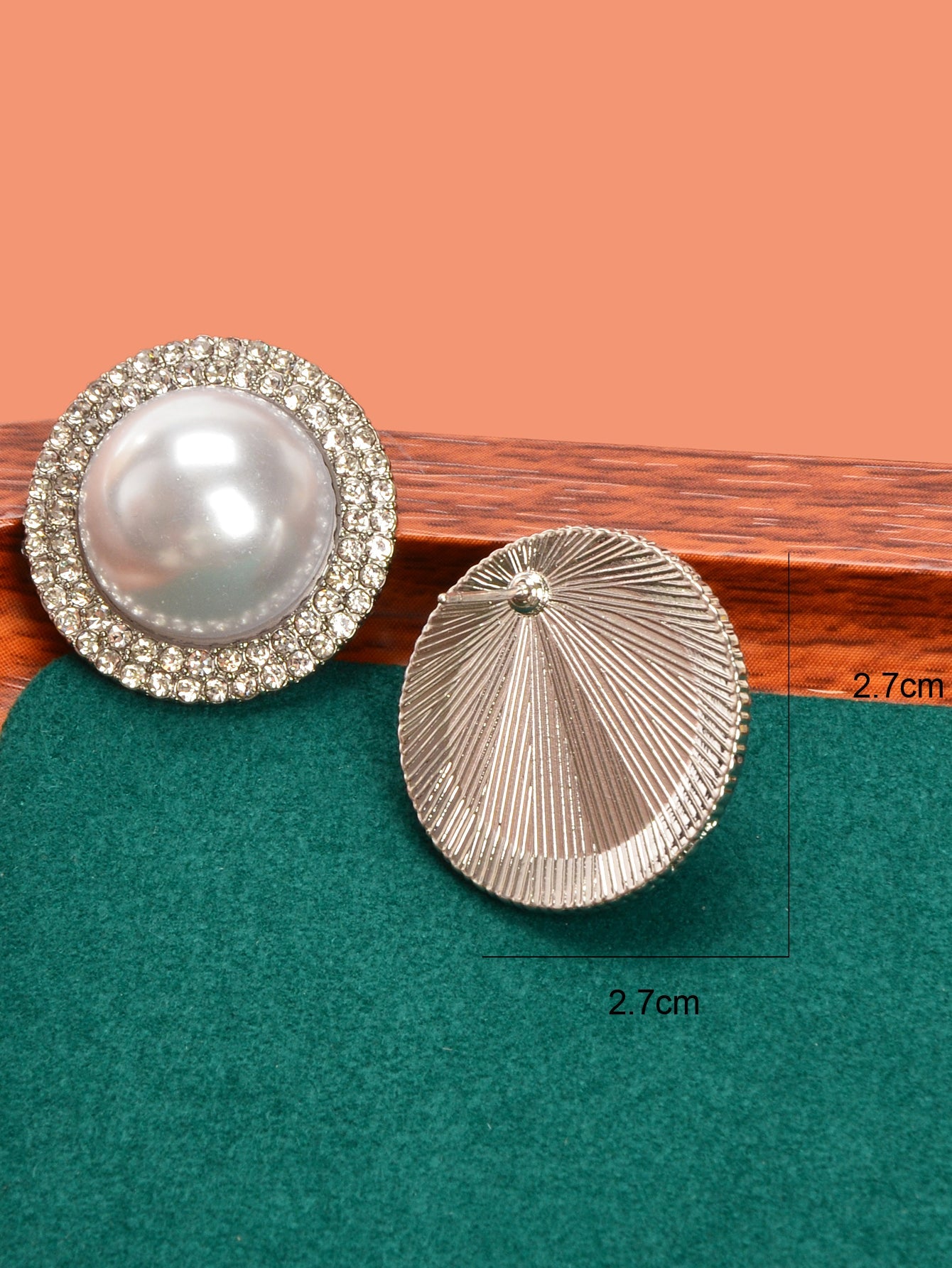Luxurious Rhinestone Big Pearl Decor Round Stud Earrings Wedding Bridal Jewelry-3