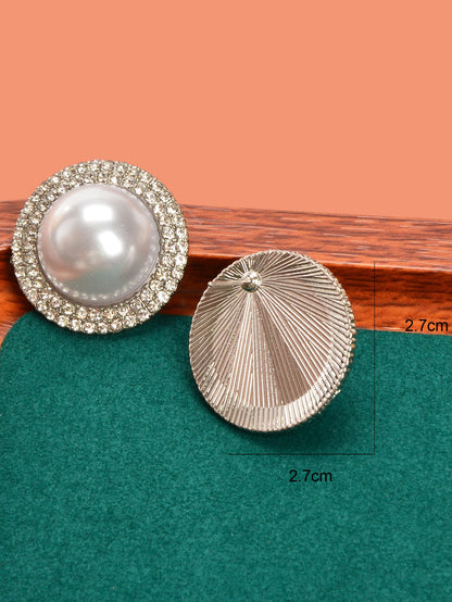 Luxurious Rhinestone Big Pearl Decor Round Stud Earrings Wedding Bridal Jewelry-3