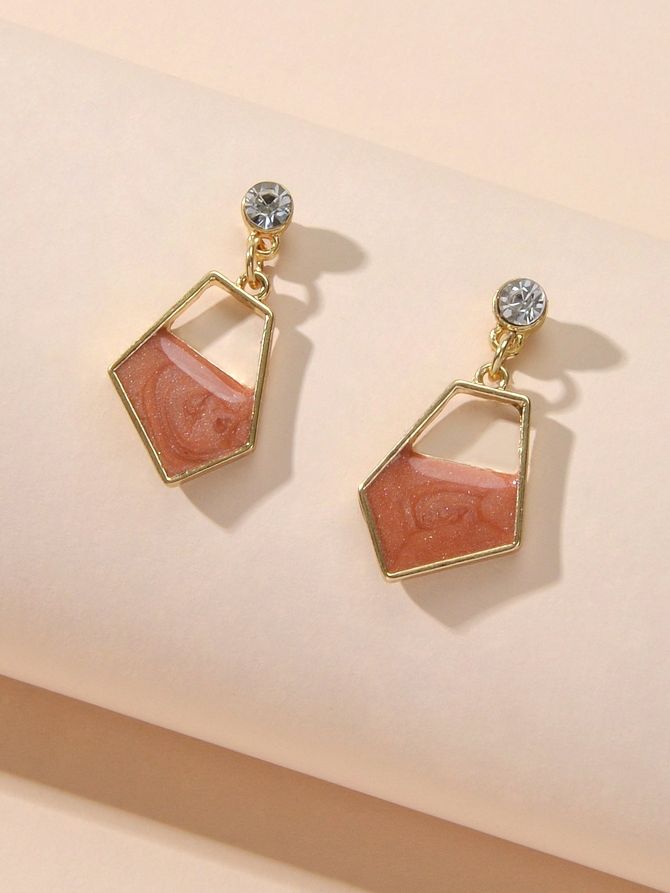 Rhinestone Decor Red Khaki Enamel Geometric Dangle Earrings Female Party Jewelry-3
