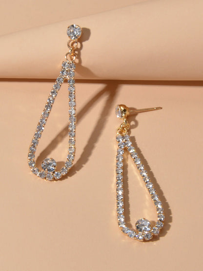 Shining Anniversary Jewellery Full Rhinestone Gold Silver Water Drop Earrings-3