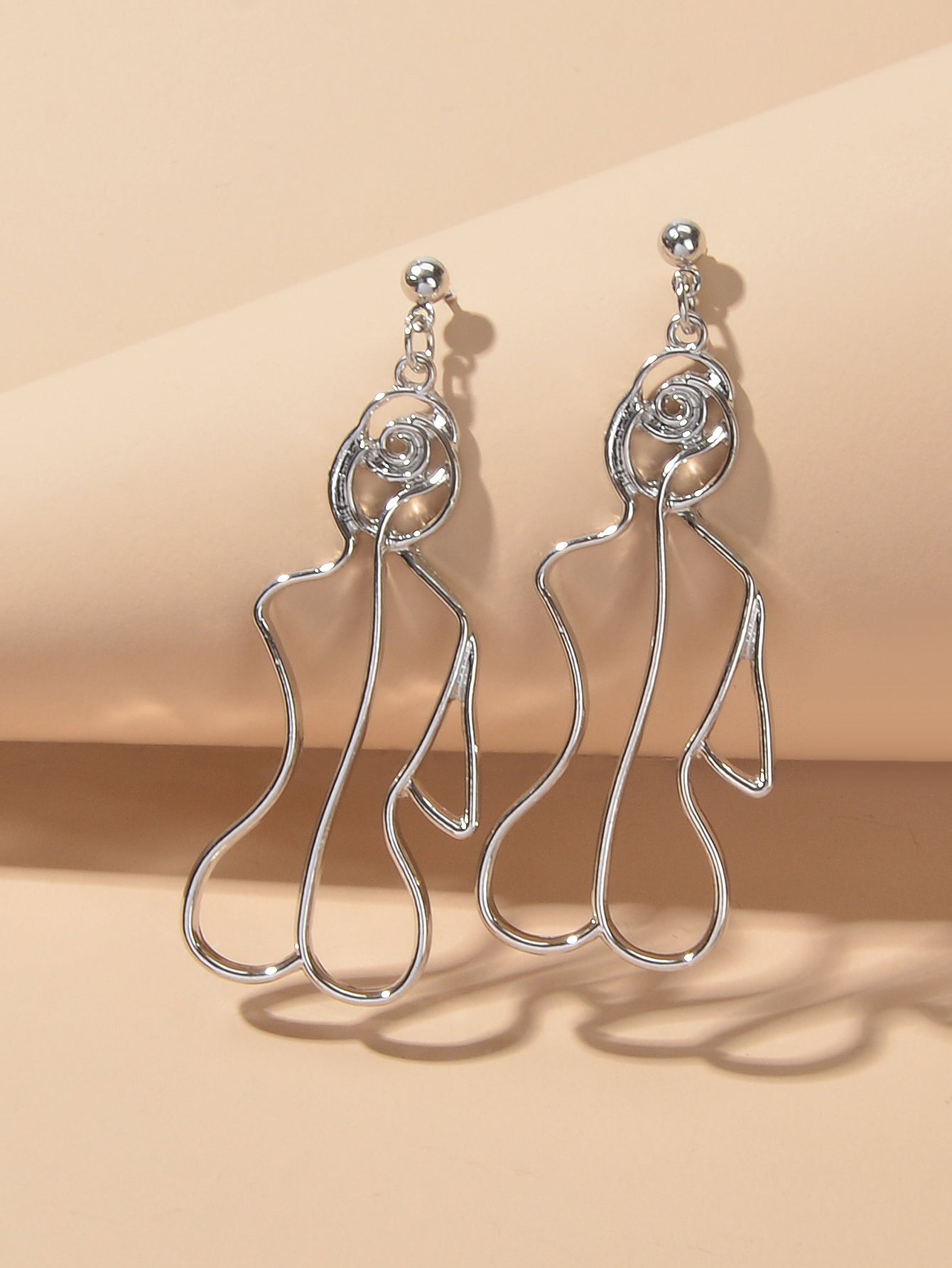 Creative Gold Hollow Statement Geometric Fun Abstract Art Female Body Earrings-5