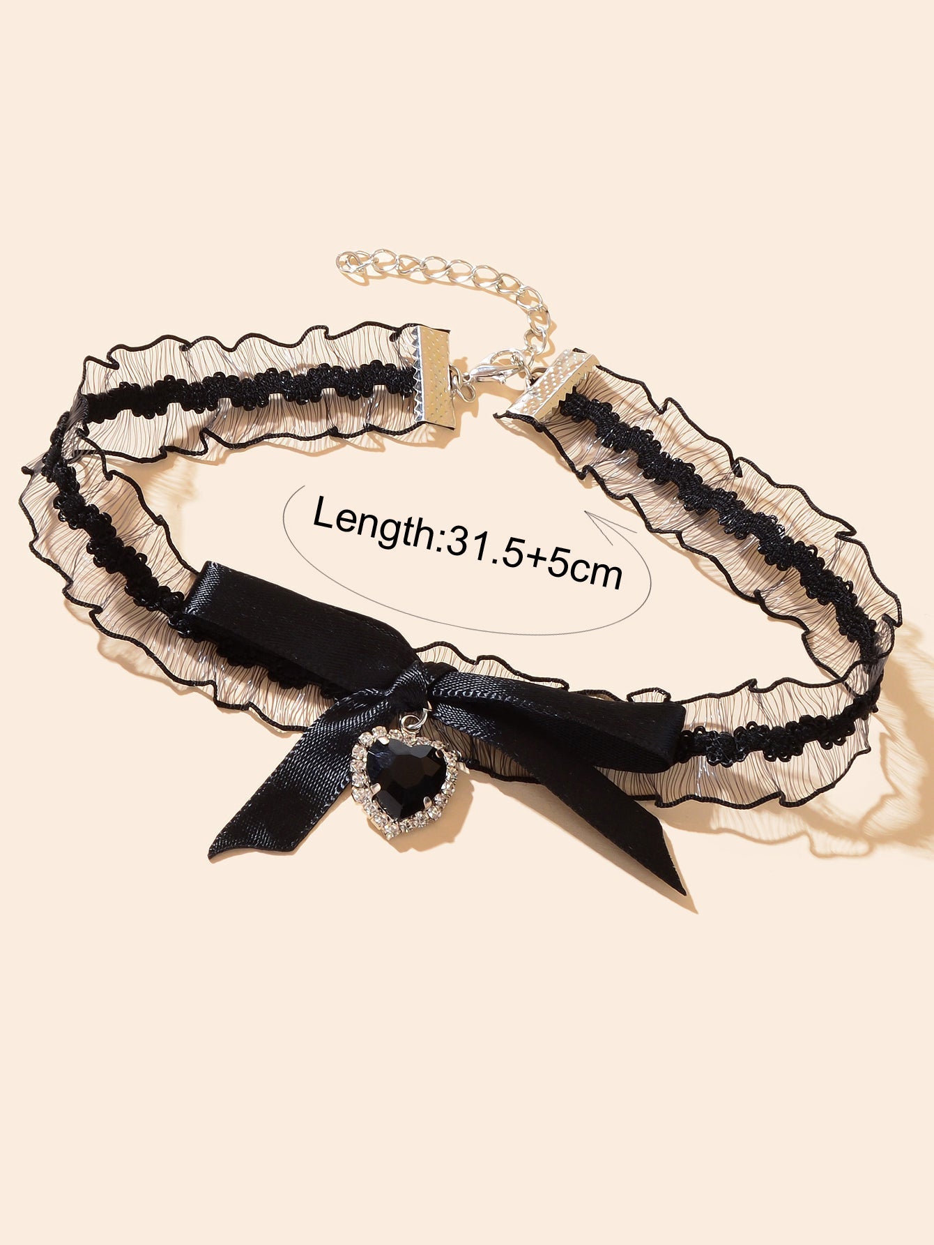 Retro Black Bow Heart Charm Elastic Lace Choker Collar Necklace Dinner Jewellery-3