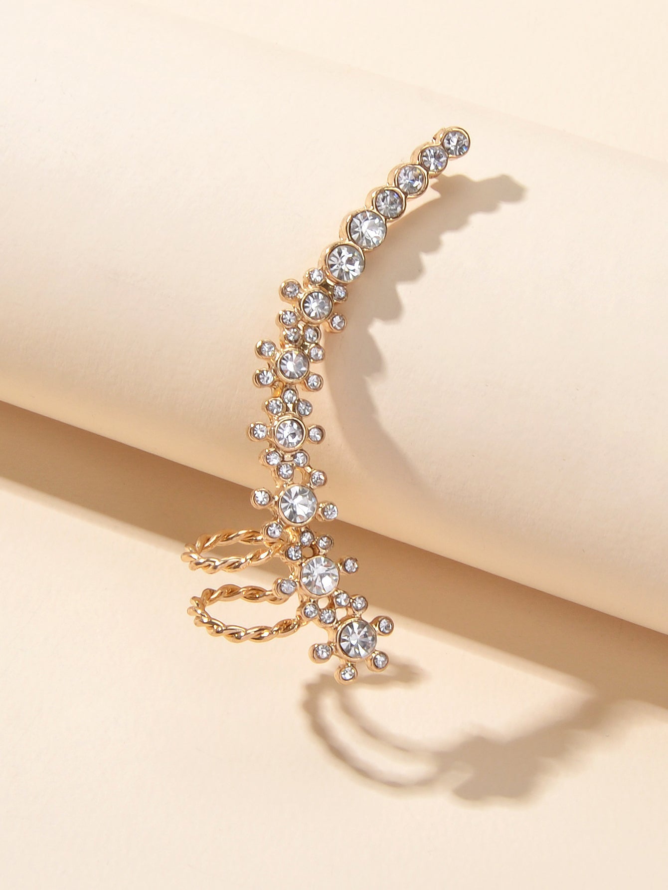 Full Rhinestone Cartilage Gold Flower Crawler Cuff Studs Climber Earrings 1 pc-3