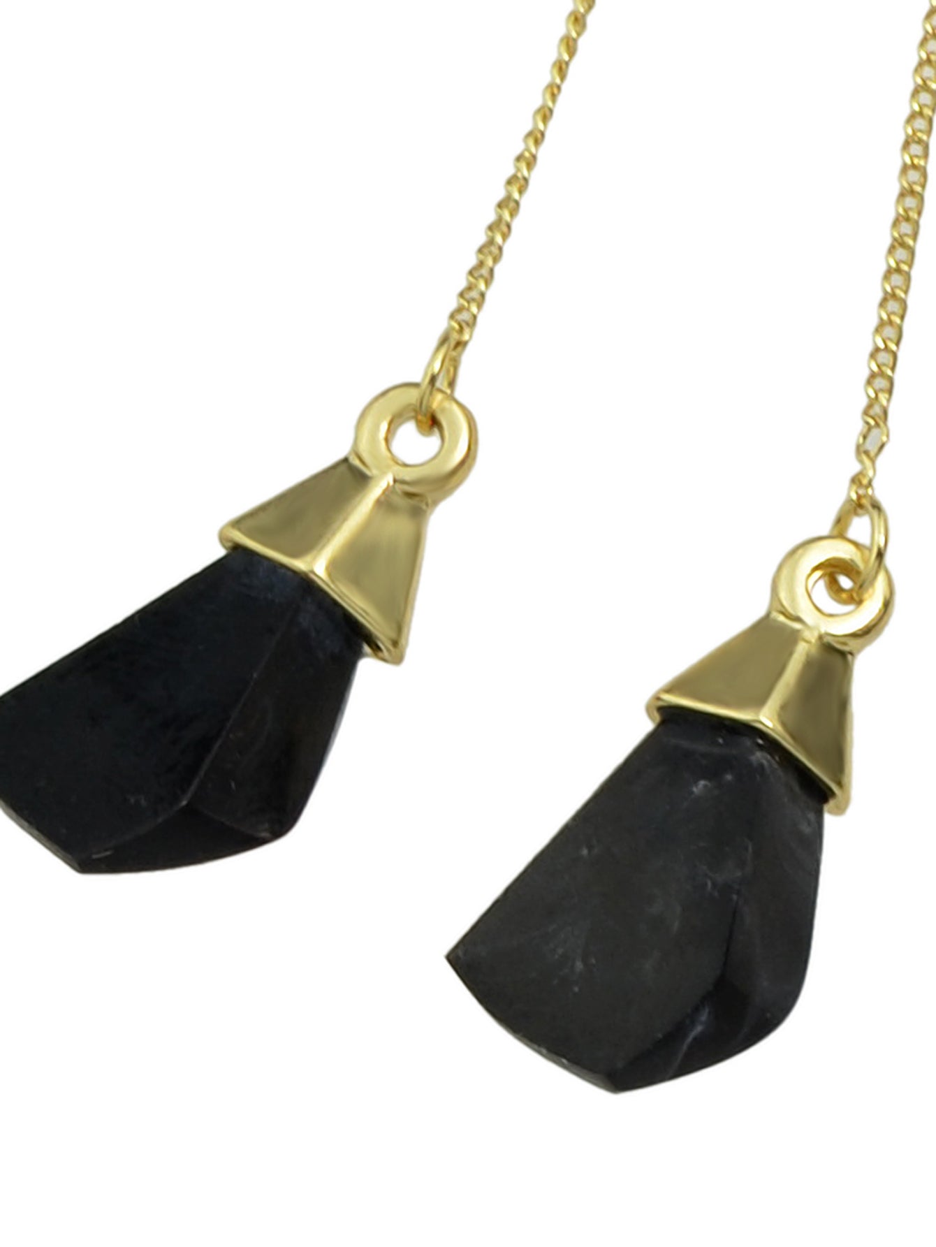 Ethnic American Jewellery Long Chain Black White Stone Boho Chic Dangle Earrings-3