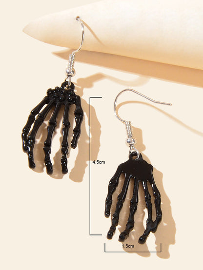 Punk Style Gothic Halloween Black Hand Skeleton Bone Men Women Dangle Earrings-3
