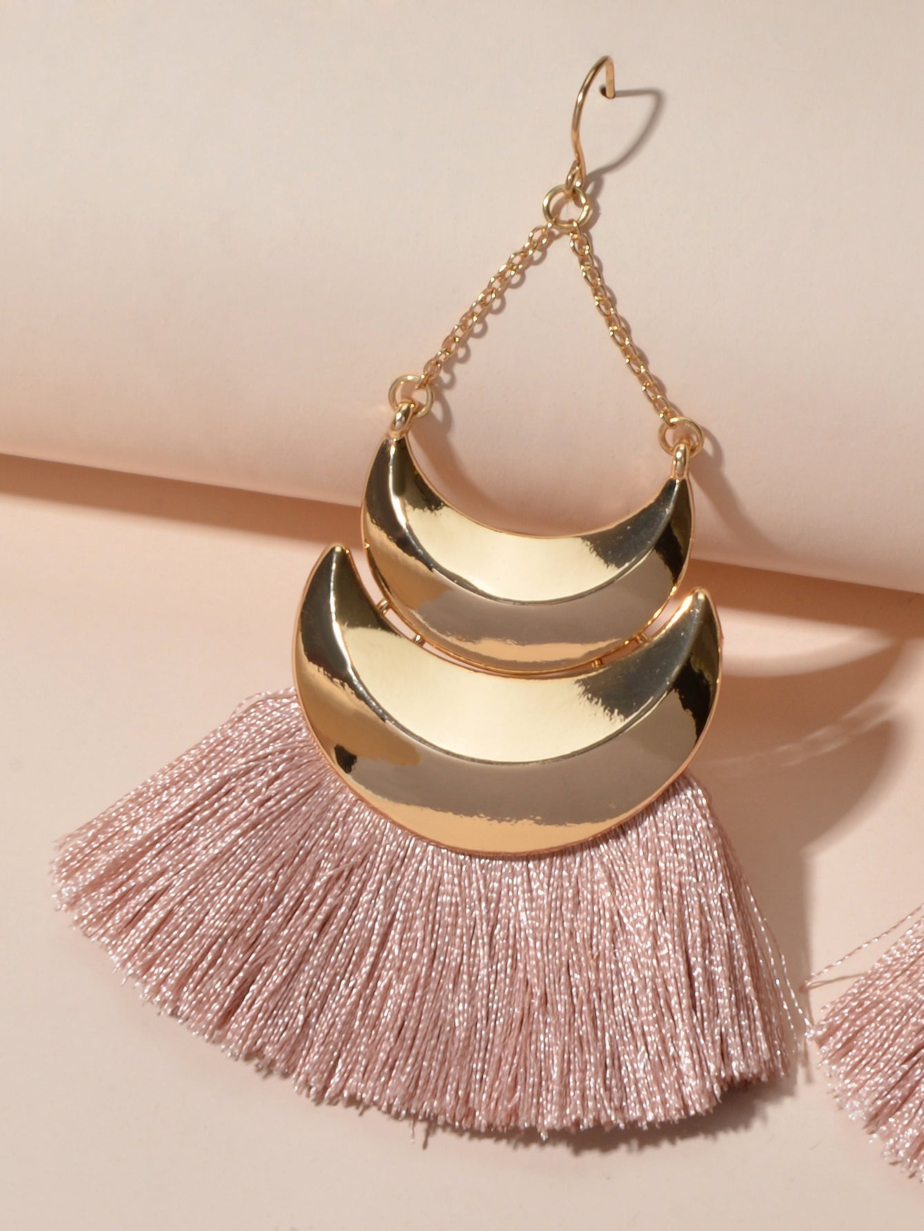 Ethnic Bohemian Traditional Jewellery Metal Pink Tassel Chunky Indian Earrings-3