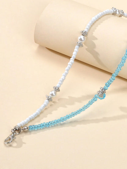 Fashion Jewellery Handmade Double layer Blue White Seed Beads Strand Bracelet-3