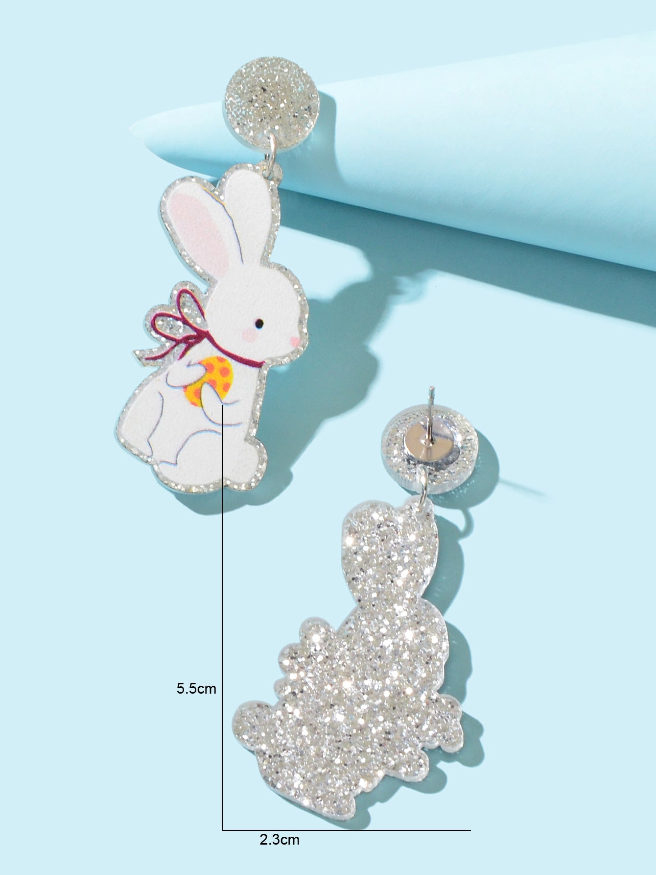 Glitter Bunny Earrings Cute Rabbit Stud Easter Egg Flower Holiday Gift Jewellery-3