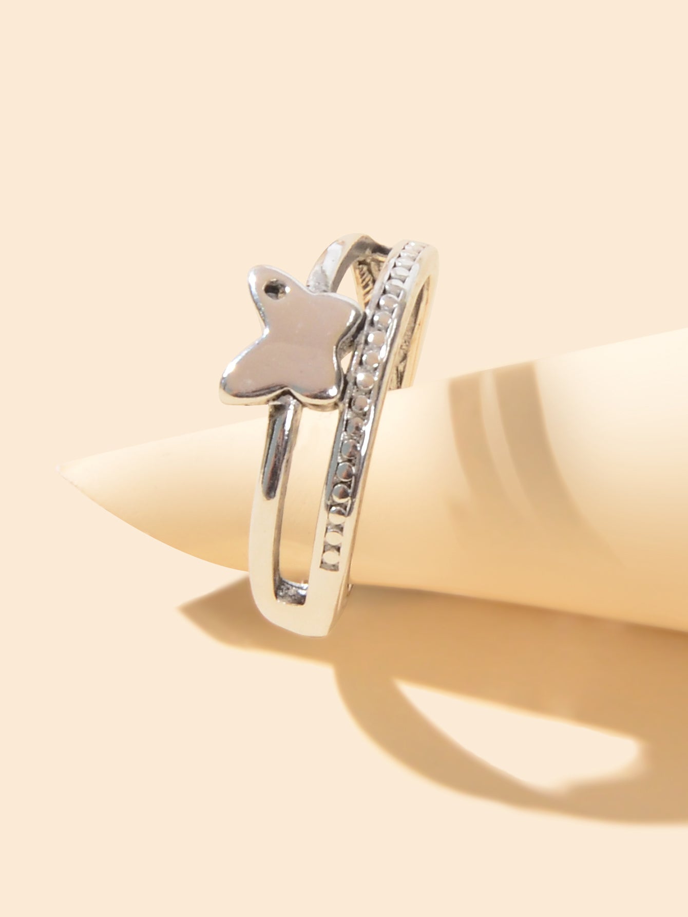 Good Quality Band Women Silver Color Double layer Copper Butterfly Finger Ring-3