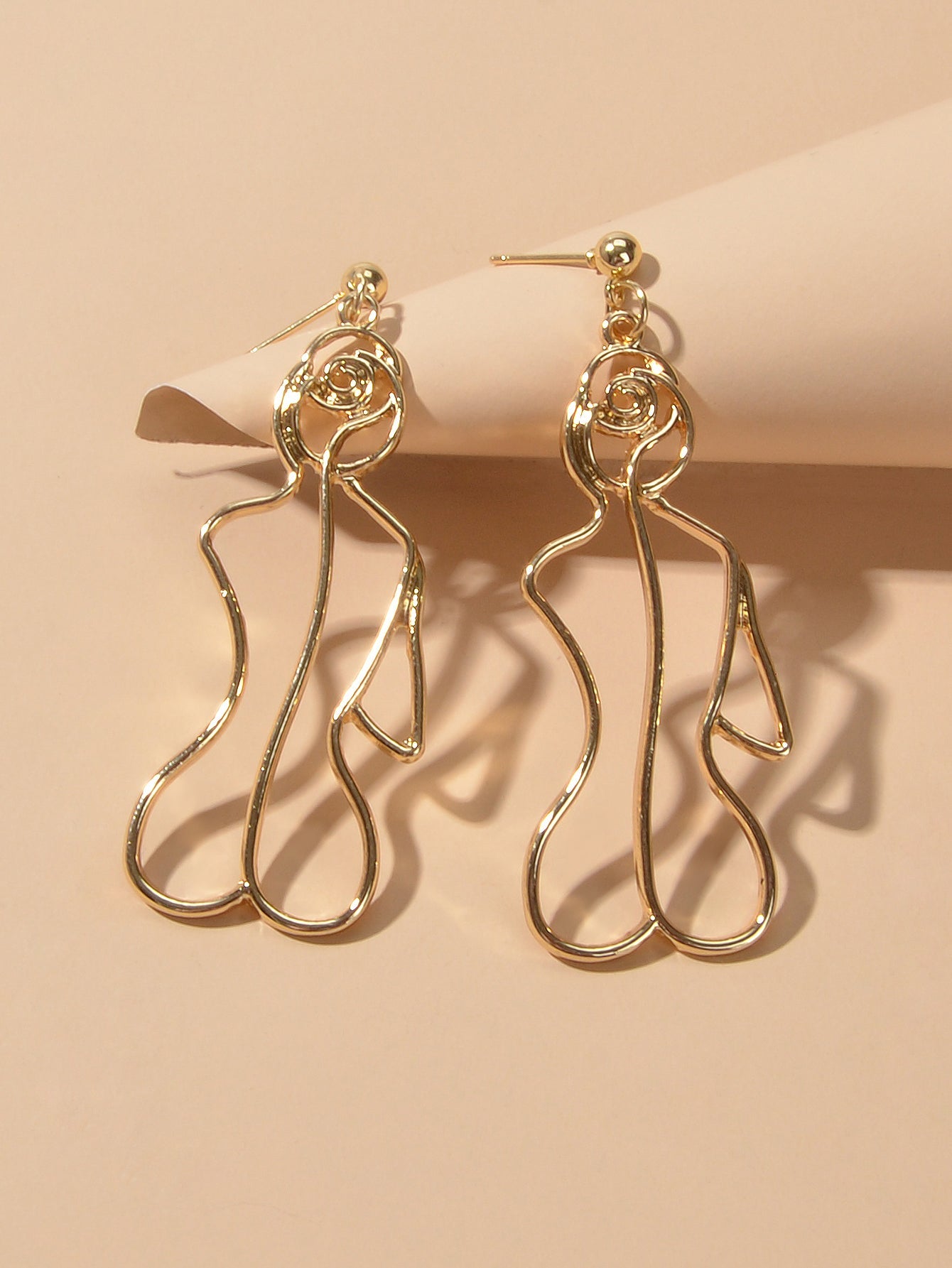 Creative Gold Hollow Statement Geometric Fun Abstract Art Female Body Earrings-3