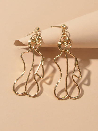 Creative Gold Hollow Statement Geometric Fun Abstract Art Female Body Earrings-3