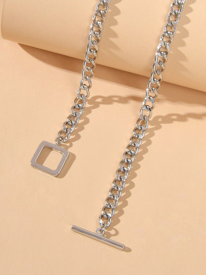 Punk Statment Jewelry Crude Y Lariat Chain Minimalist Square Collar Necklace-3