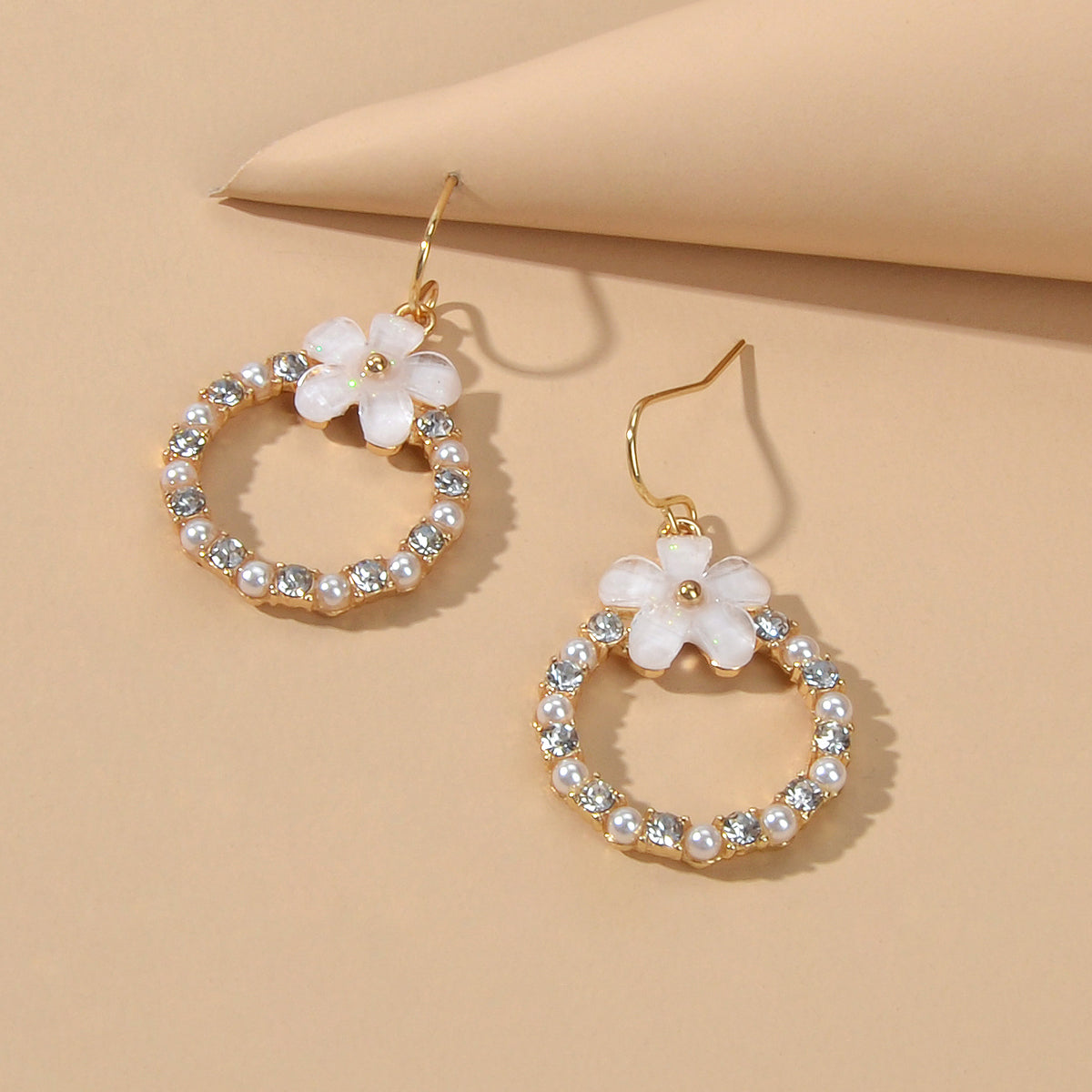 Elegant Jewellery Pearl Rhinestone Acrylic Flower Circle Dangle Hook Earrings-3
