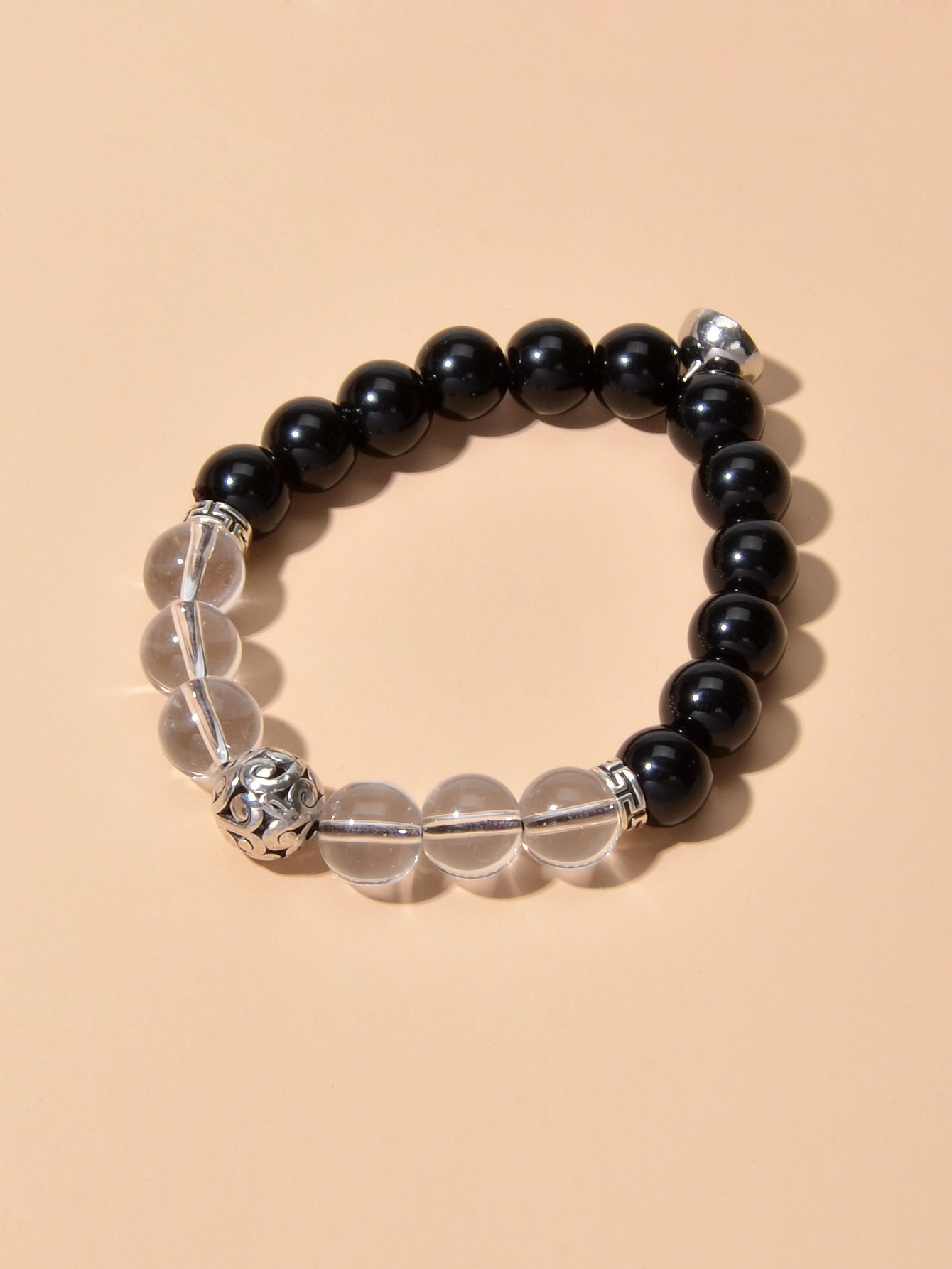 Tribal Ethnic Jewellery Black Transparent Beads Elastic Bohemian Bangle Bracelet-3