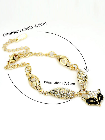 Textured Jewellery Gold Chain Rhinestone Decor Fox Charm Bangle Bracelets Women-3