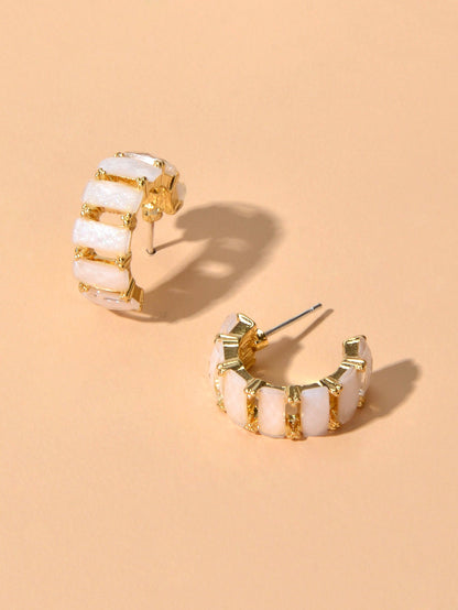 Beautiful Jewelry Resin Decoration Hollow Gold Hoop Huggie Pierced Stud Earrings-3