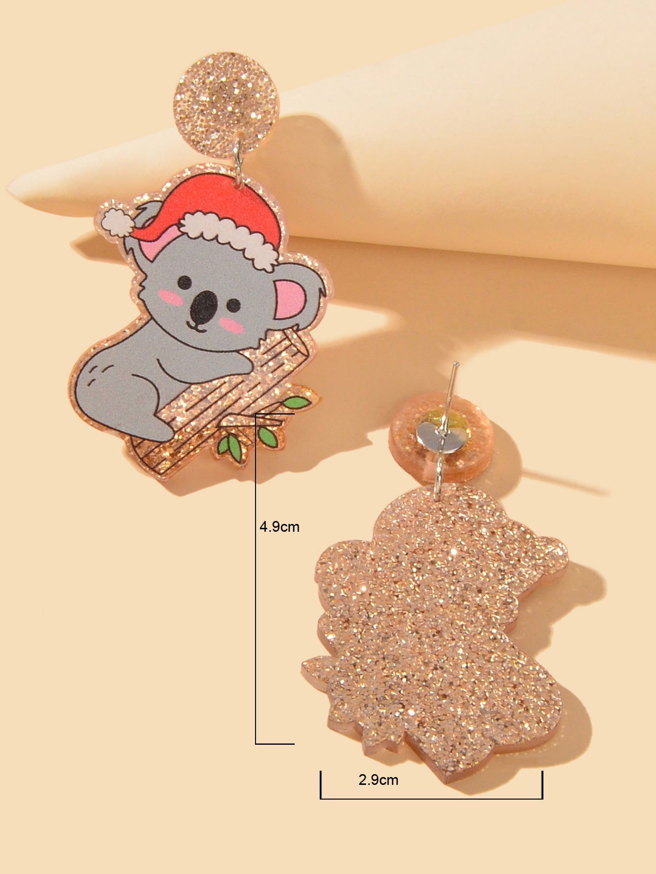 Christmas Gift Series Jewelry Shiny Acrylic Koala Chunky Party Fesvital Earrings-3