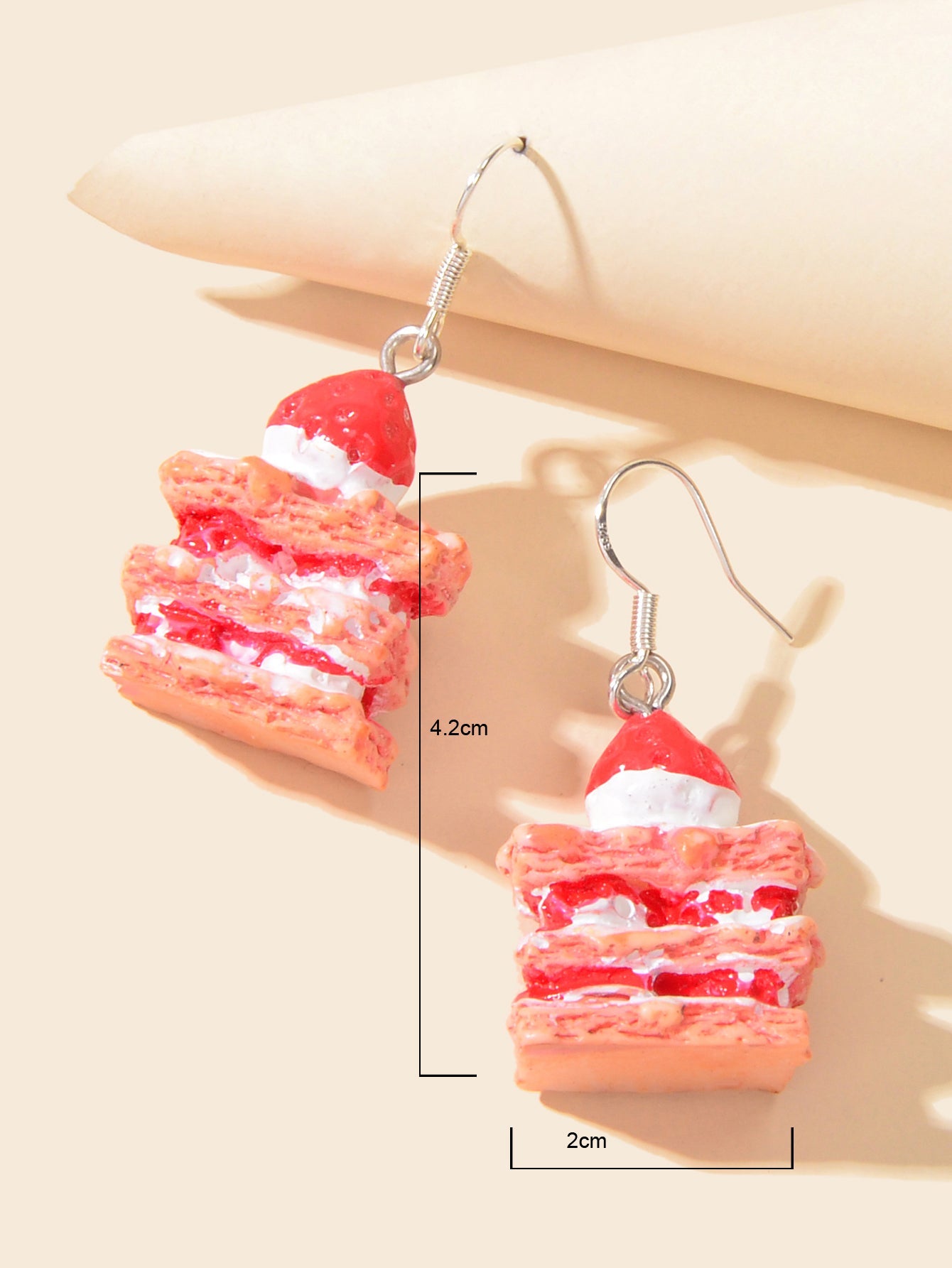 Sweet Pink Strawberry Cake Dangles Drop Earrings Girl Statement Resin Jewelllery-3