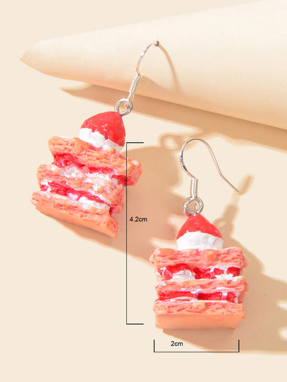Sweet Pink Strawberry Cake Dangles Drop Earrings Girl Statement Resin Jewelllery-3